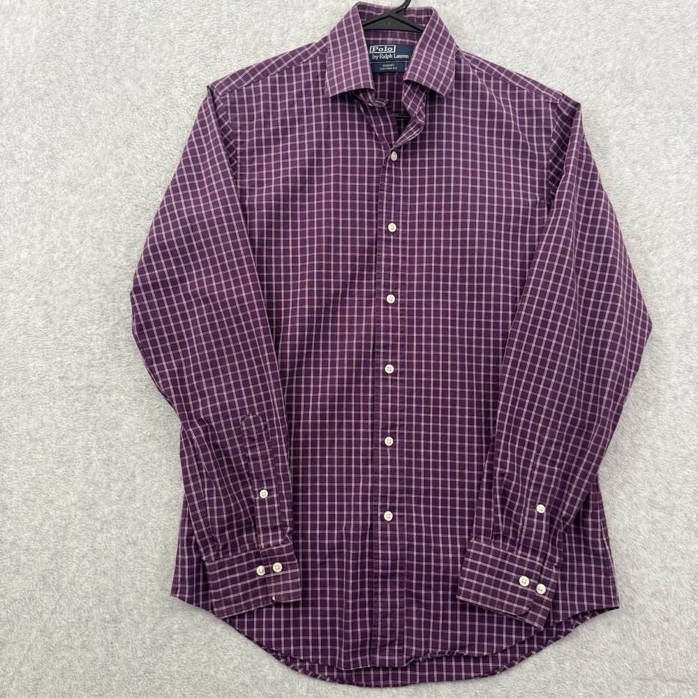 Polo Ralph‎ Lauren Shirt Mends Medium Purple Check Plaid Regent Custom Fit